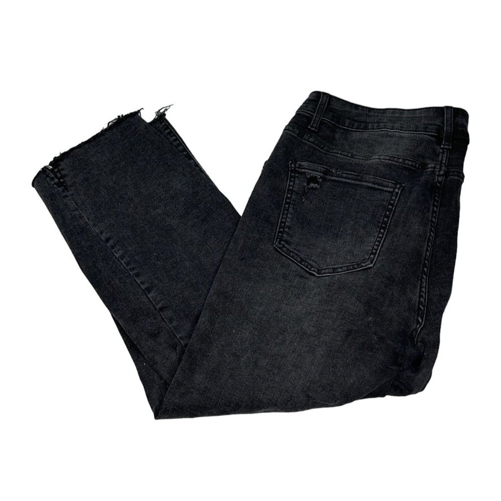 Time And Tru Jeans Womens 14 Black Raw Hem High Rise Distressed Cropped